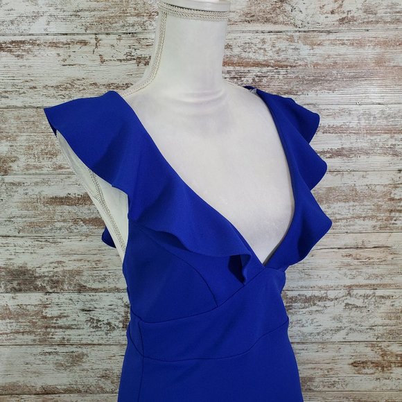 JUMP Royal Blue Plunge Ruffle Mini Dress - Picture 3 of 10